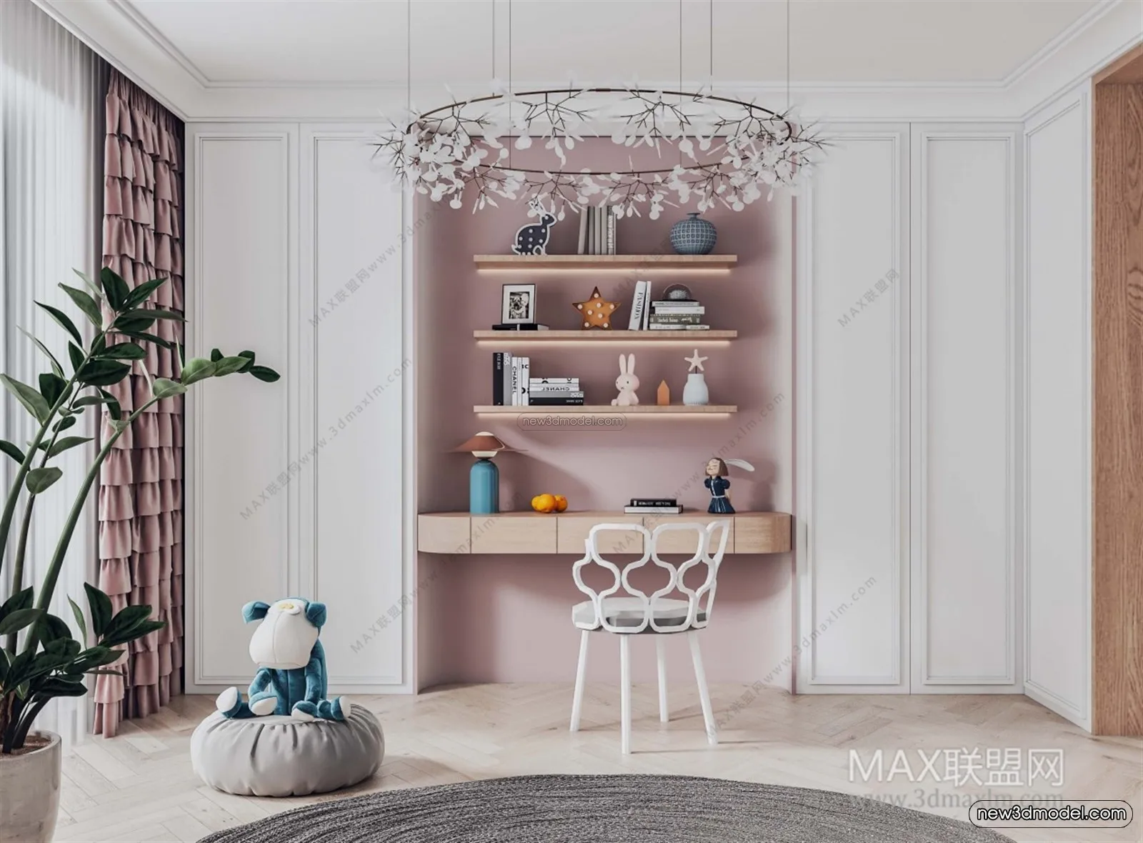 Nordic Style Interior 3D Blocks – Study Room 3D Model – 473 – VRAY