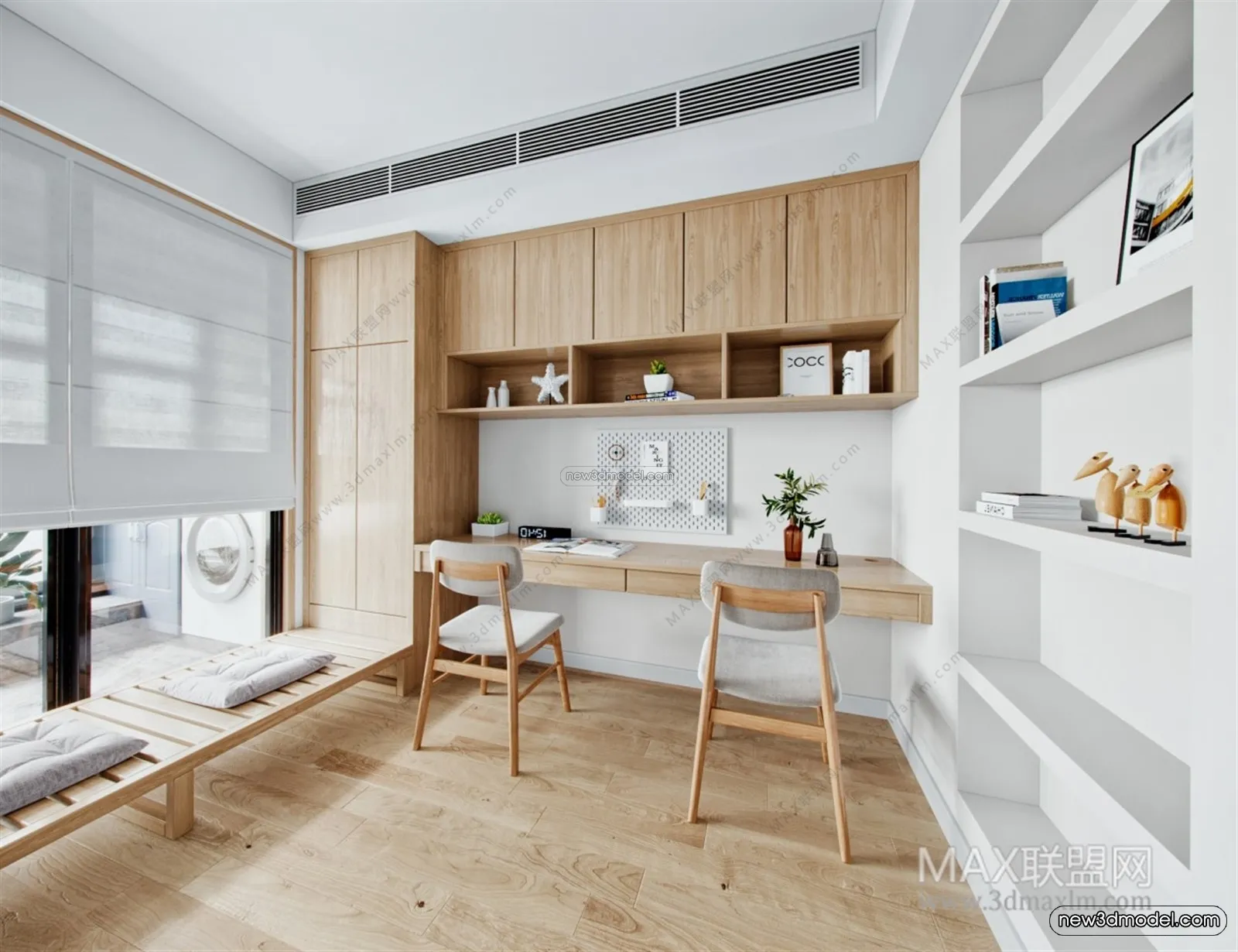 Nordic Style Interior 3D Blocks – Study Room 3D Model – 474 – VRAY