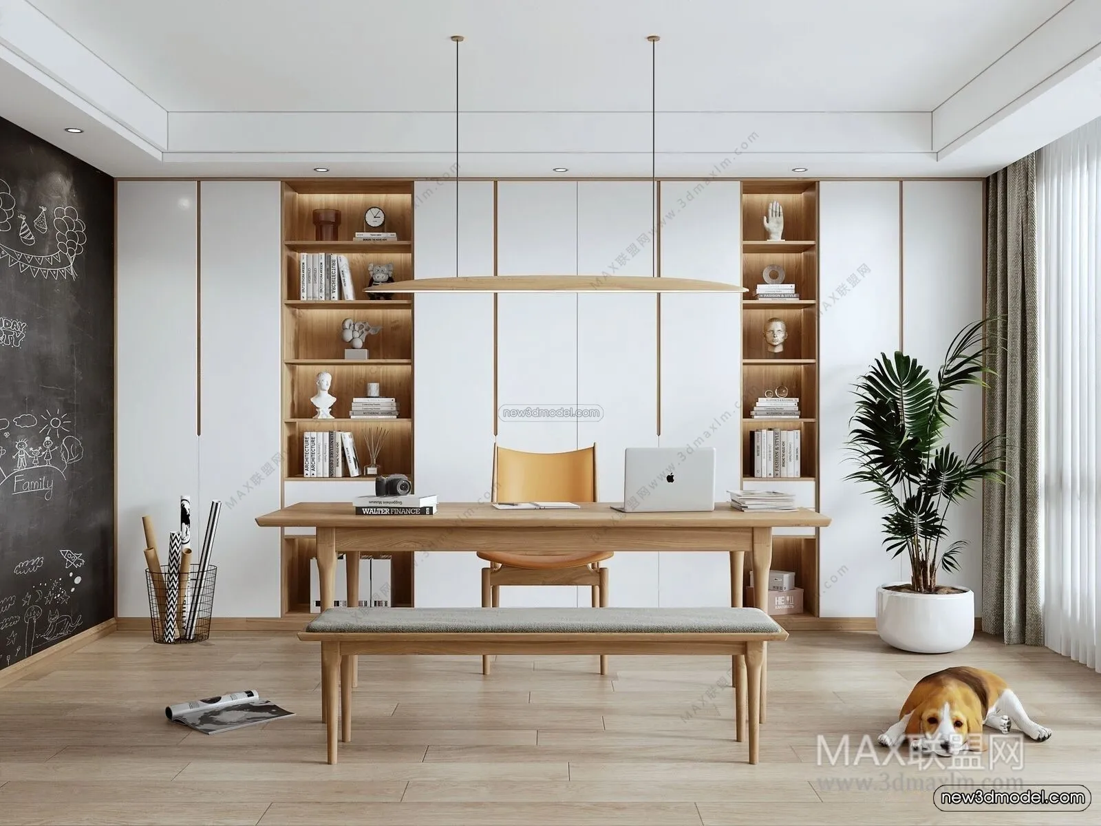 Nordic Style Interior 3D Blocks – Study Room 3D Model – 476 – VRAY