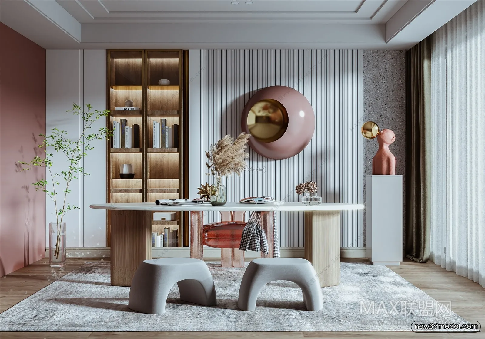 Nordic Style Interior 3D Blocks – Study Room 3D Model – 477 – VRAY