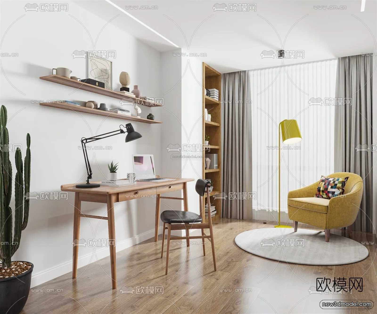 Nordic Style Interior 3D Blocks – Study Room 3D Model – 482 – VRAY