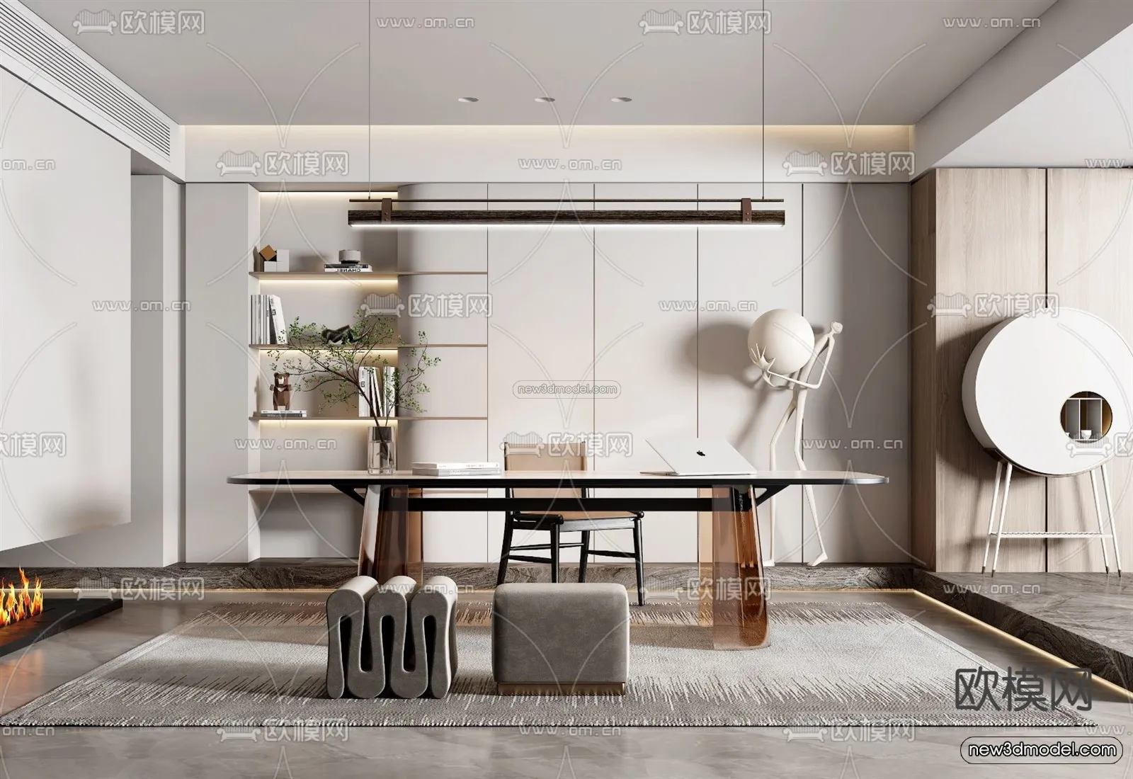 Nordic Style Interior 3D Blocks – Study Room 3D Model – 488 – VRAY