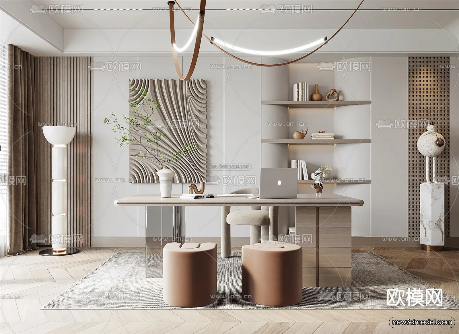 Nordic Style Interior 3D Blocks – Study Room 3D Model – 489 – VRAY