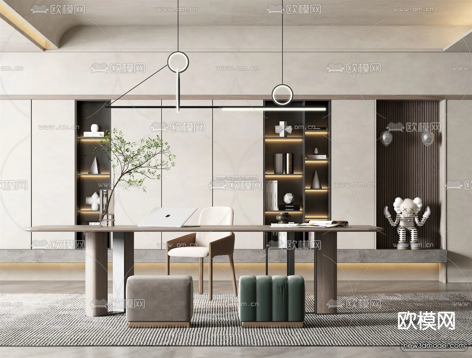 Nordic Style Interior 3D Blocks – Study Room 3D Model – 490 – VRAY