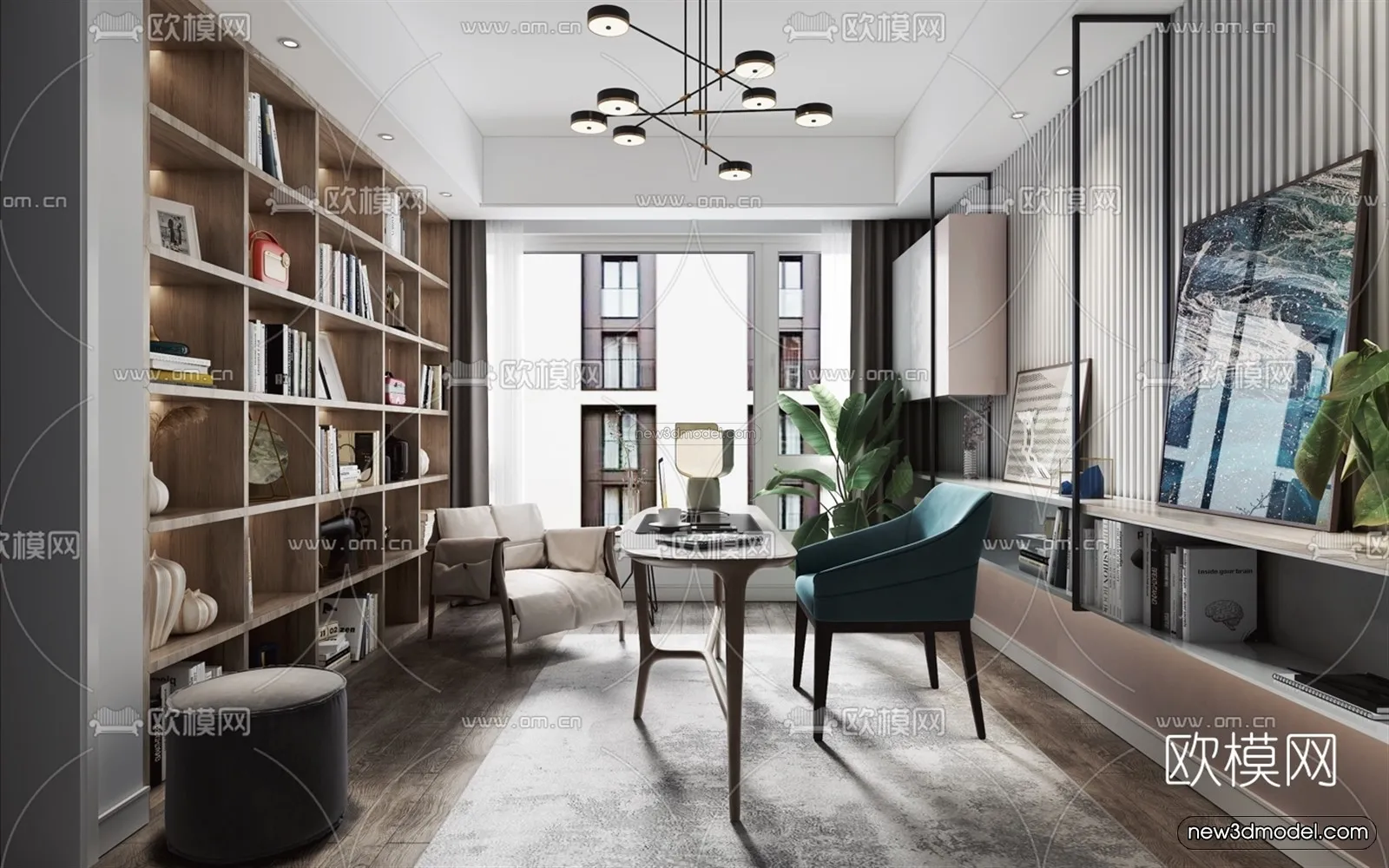 Nordic Style Interior 3D Blocks – Study Room 3D Model – 491 – VRAY