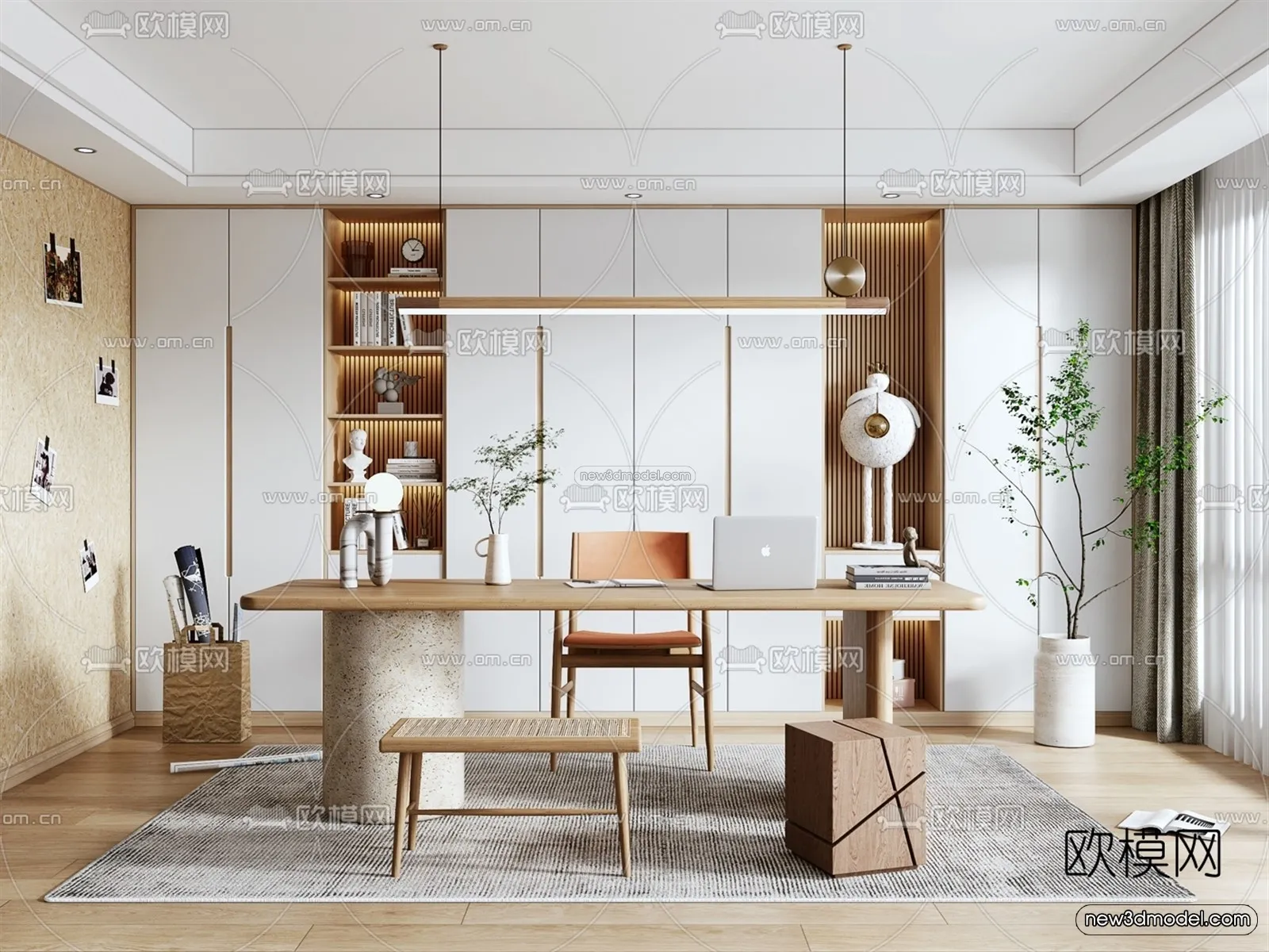 Nordic Style Interior 3D Blocks – Study Room 3D Model – 492 – VRAY