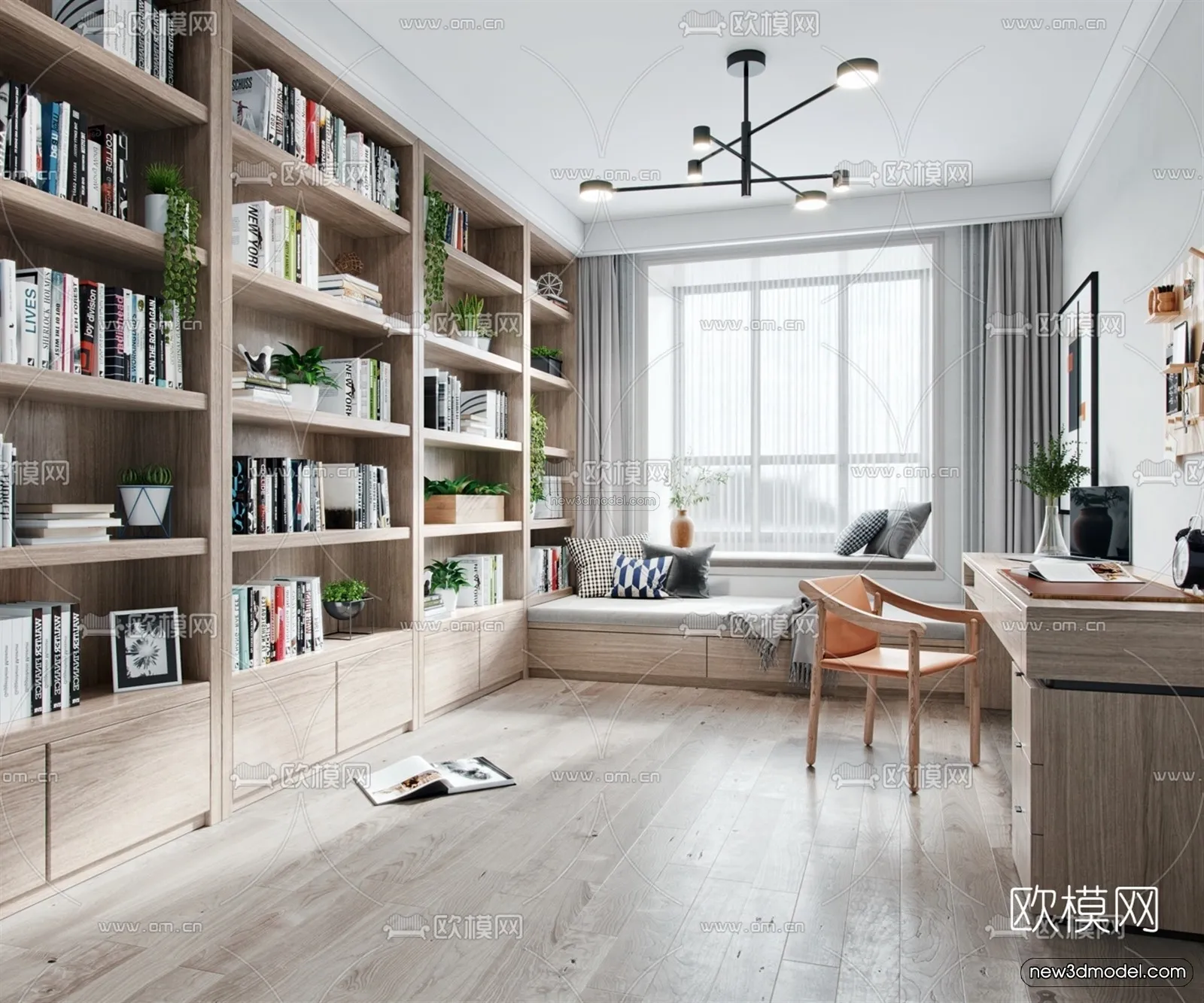 Nordic Style Interior 3D Blocks – Study Room 3D Model – 493 – VRAY
