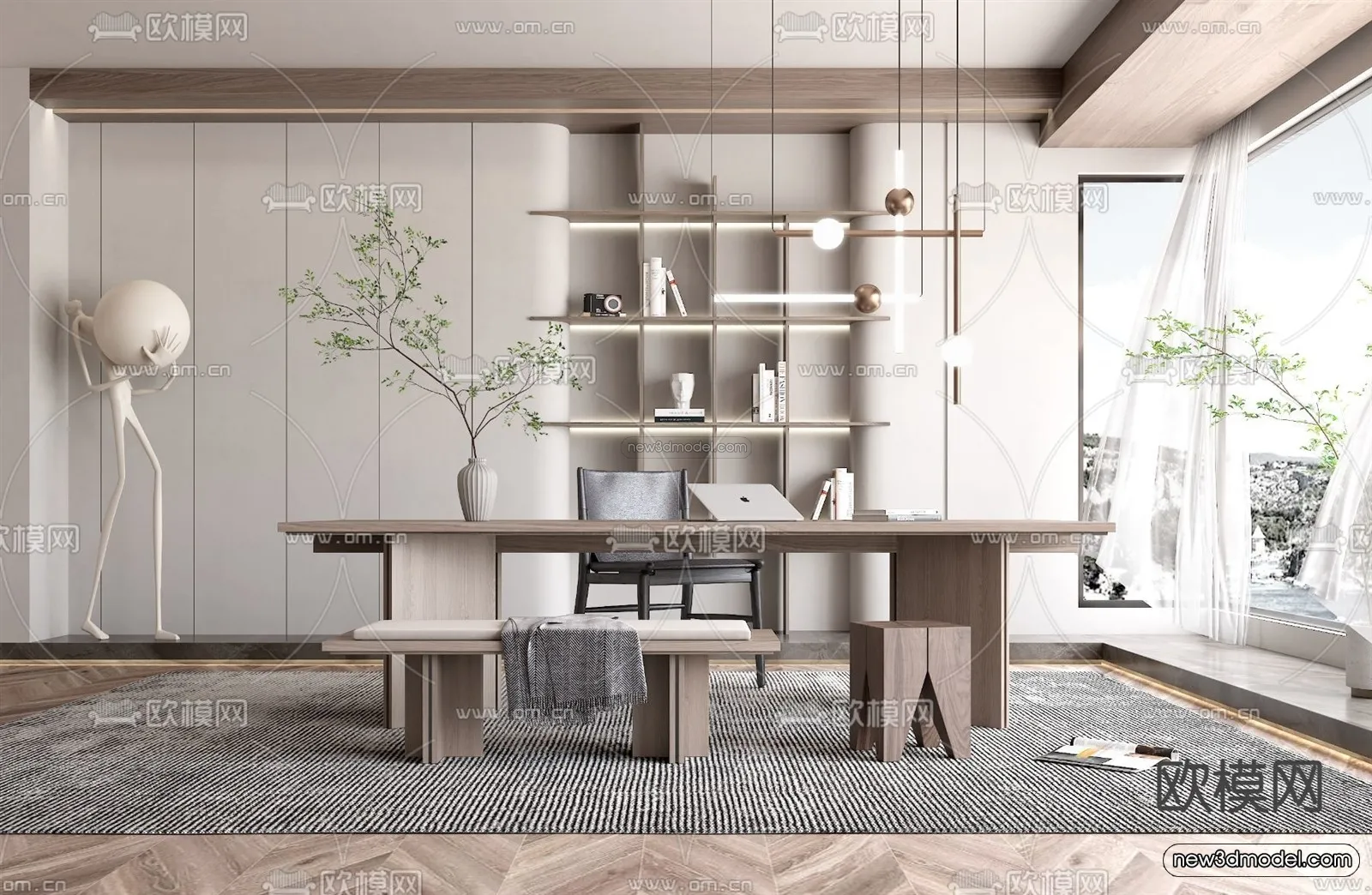 Nordic Style Interior 3D Blocks – Study Room 3D Model – 494 – VRAY