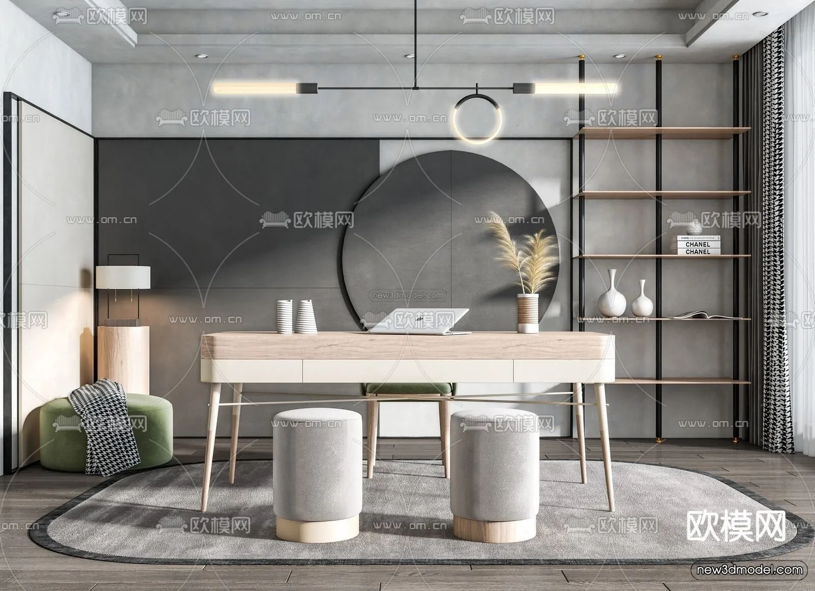 Nordic Style Interior 3D Blocks – Study Room 3D Model – 495 – VRAY