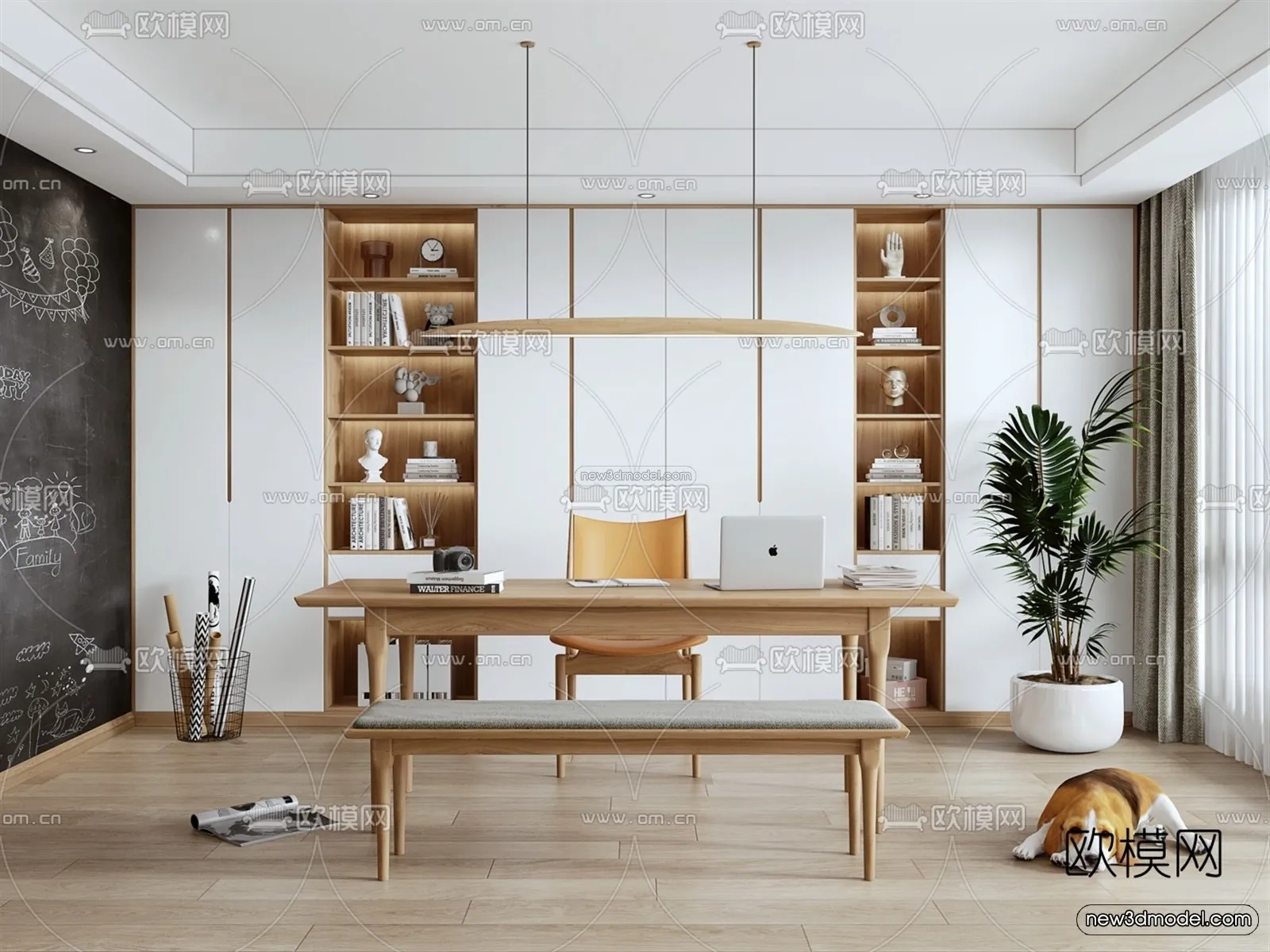 Nordic Style Interior 3D Blocks – Study Room 3D Model – 496 – VRAY