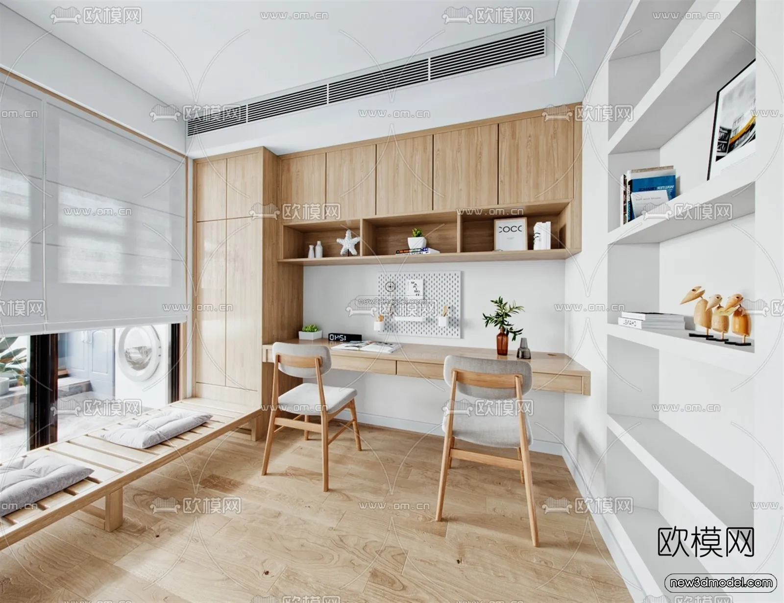 Nordic Style Interior 3D Blocks – Study Room 3D Model – 497 – VRAY
