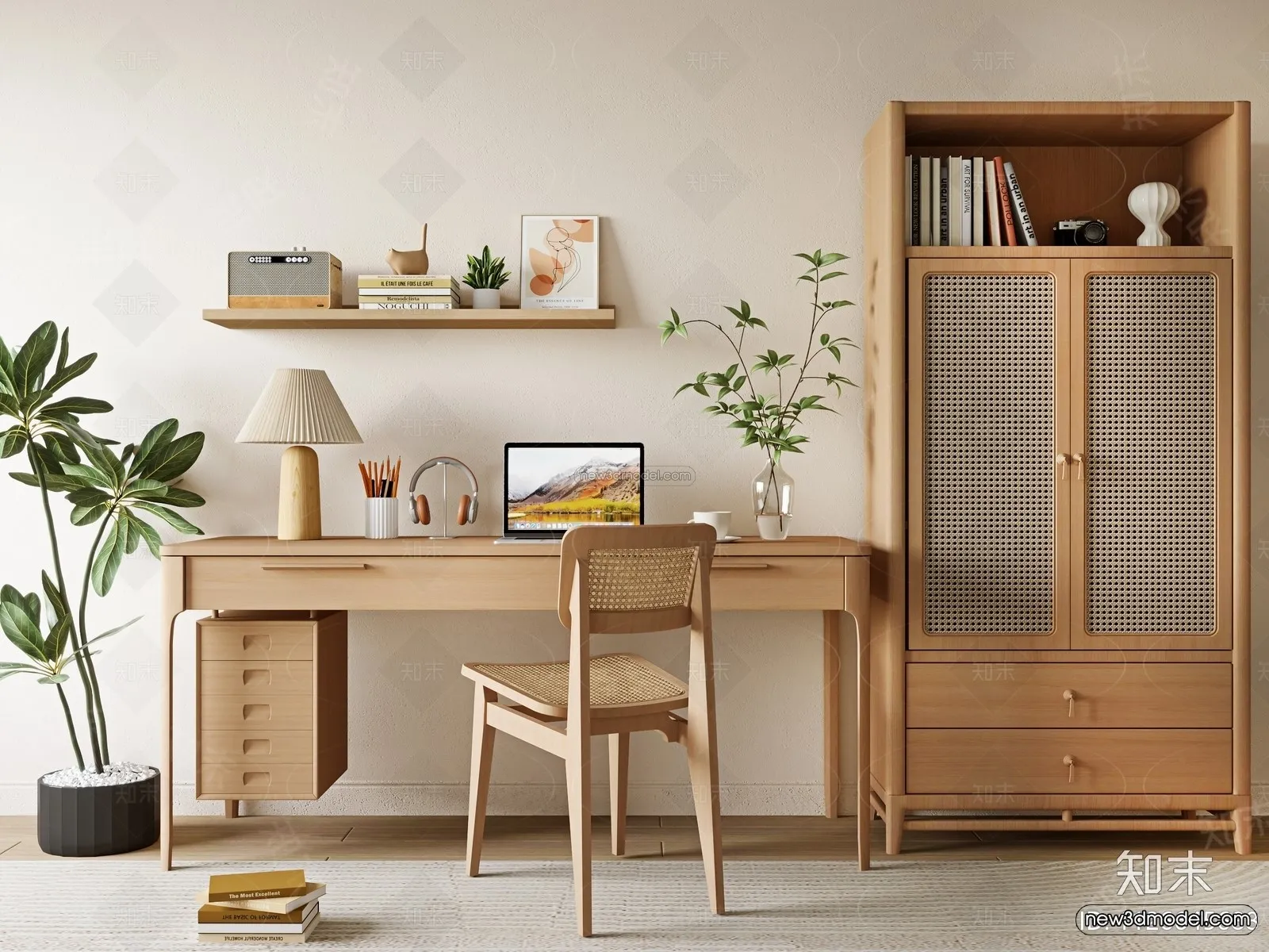 Nordic Style Interior 3D Blocks – Study Room 3D Model – 502 – VRAY