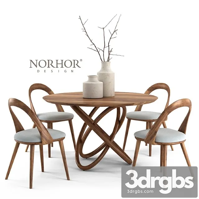 Norhor bergen round table and walnut chair 2 3D Model Download