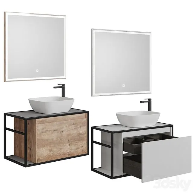 Nova Lite Loft 90 R L white rochelier rustic oak (1 drawer) 3D Model Nova Lite Loft 90 R L white rochelier rustic oak (1 drawer) 3D Model