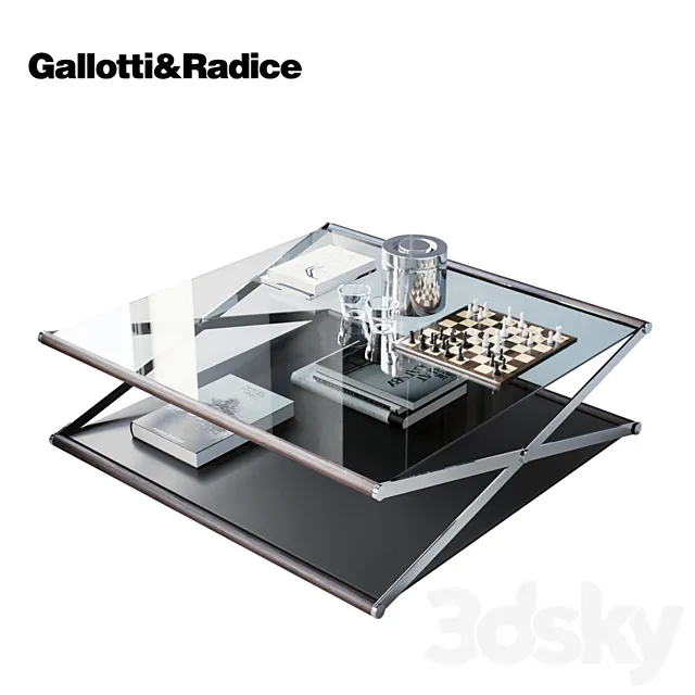 Nox Glass Wood and Metal Coffee Table by Gallotti & Radice 3D Model