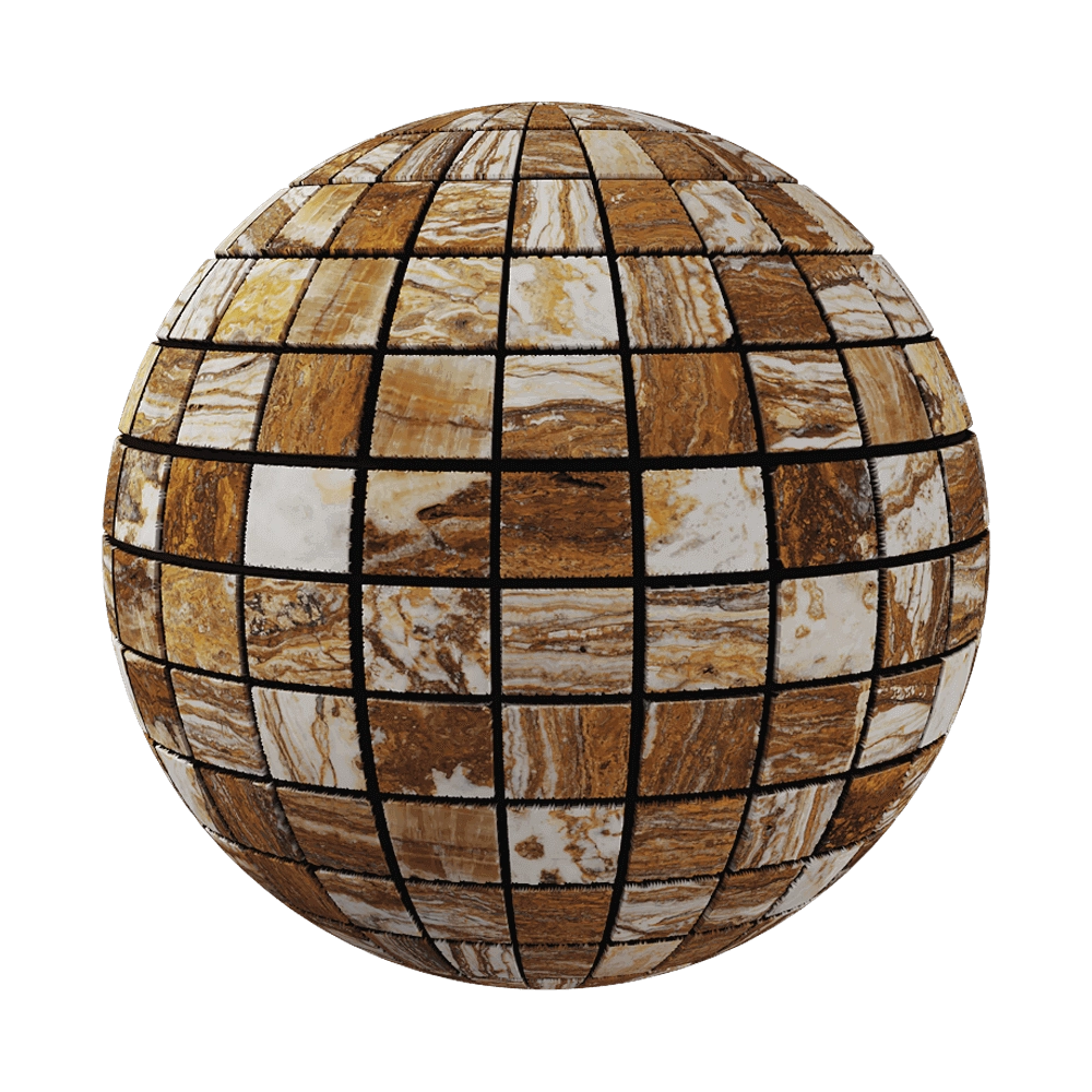 Nur Mosaic – Polished zebra travertine mosaic 3D Model