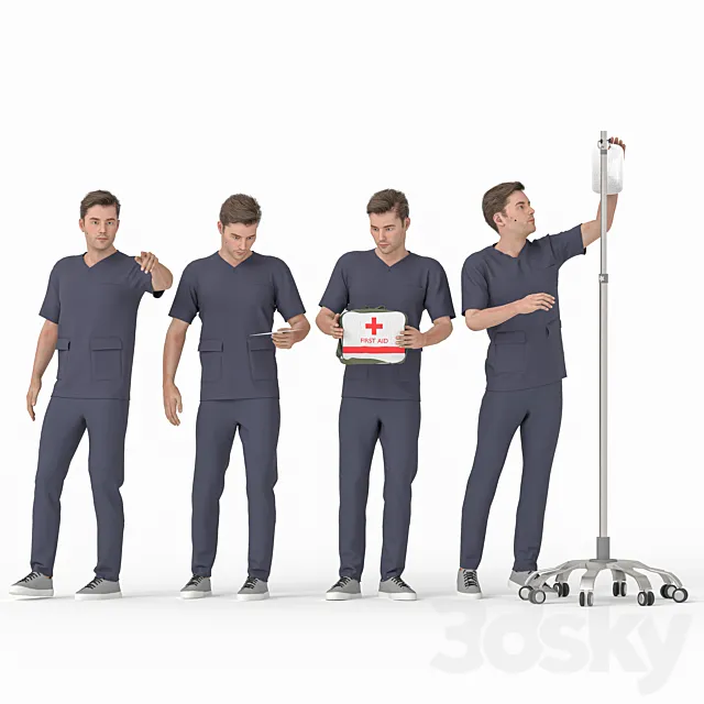 Nurse Man in 04 poses 3D Model
