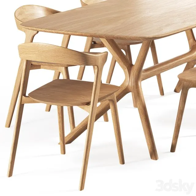 Oak-bok chair oak-x table 3D Model Oak-bok chair oak-x table 3D Model