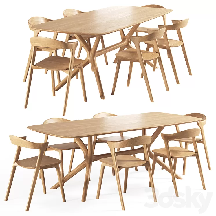 Oak-bok chair oak-x table 3D Model Free Download