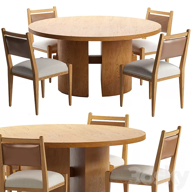Oak dining set 3D Model