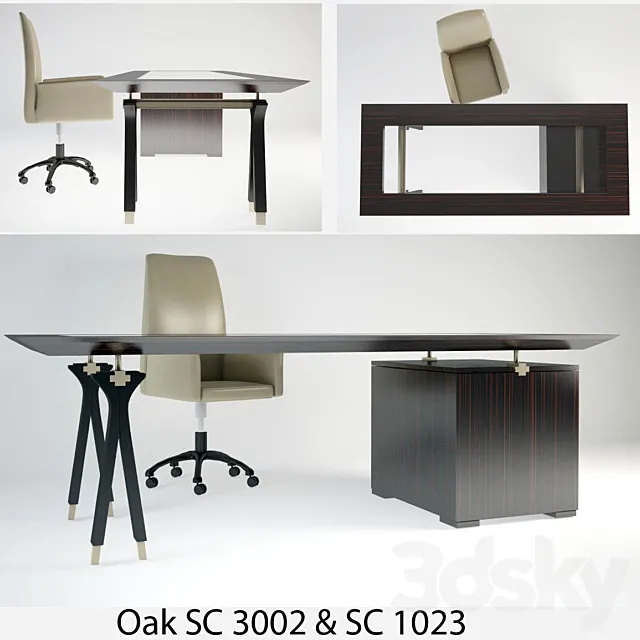 Oak Office Chair & Percorsi Table 3D Model