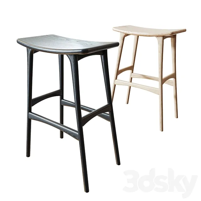Oak Osso black bar stool (ETHNICRAFT) 3D Model