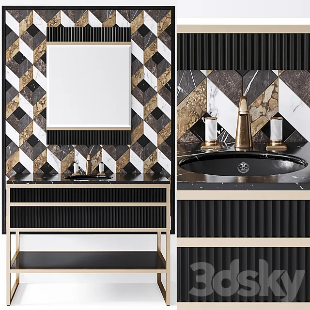 Oasis Academy noir marquinia brass console 3D Model Oasis Academy noir marquinia brass console 3D Model