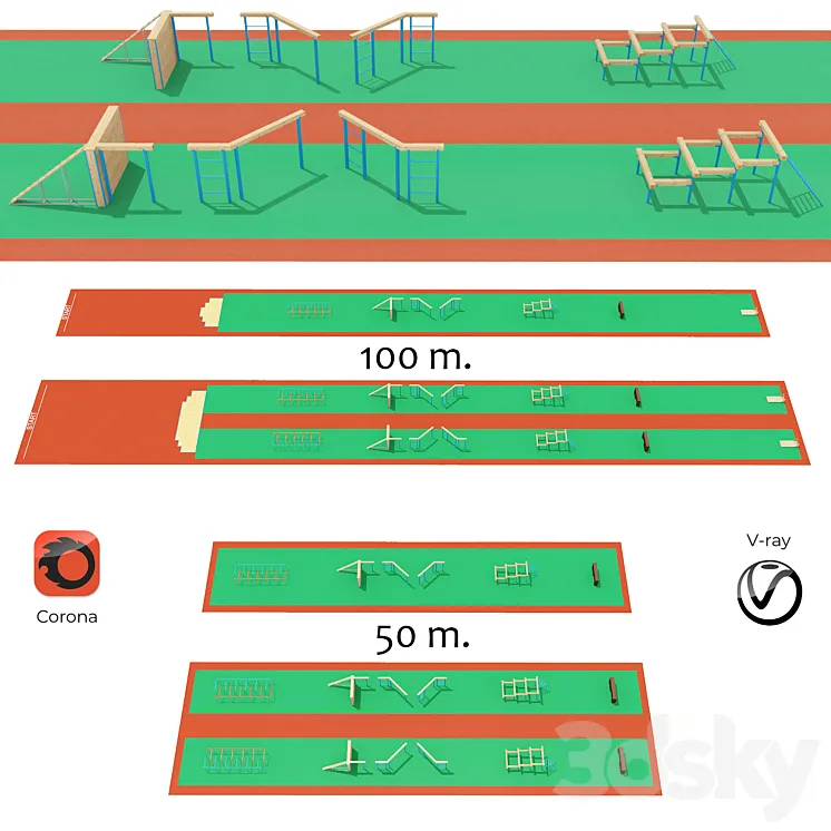 Obstacle course with rubber crumb coating 3D Model Free Download