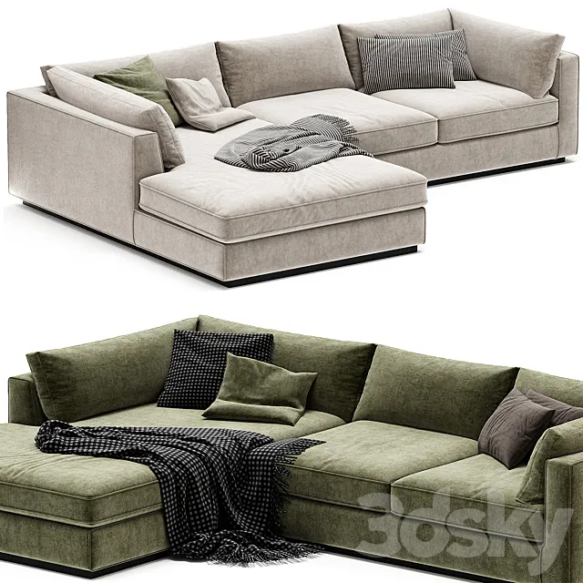 Oceanside Deep 2 Piece Left Arm Bumper Sectional Sofa 3D Model