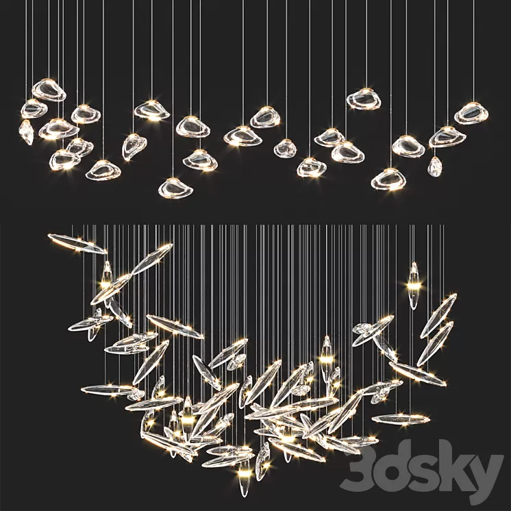 Ocher Droplight Chandelrers 3D Model Free Download