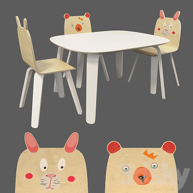 Oeuf Birke childrens furniture set 3DModel