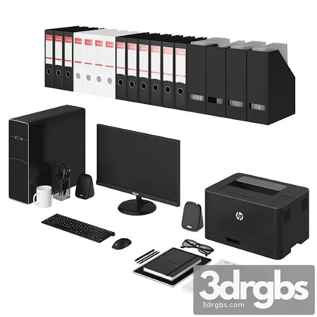 Office Black Pc Set 3D Model Download