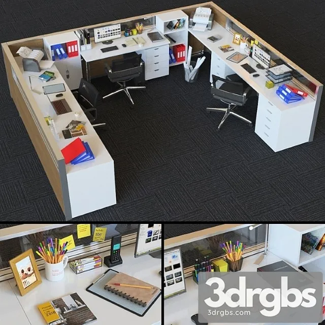 Office cubicle with modular seperator walls 2 3D Model Download