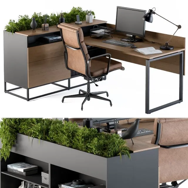 Office Desk L Set 3D Model Office Desk L Set 3D Model