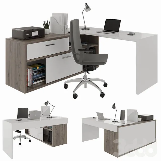Office desk with decors 3D Model Office desk with decors 3D Model