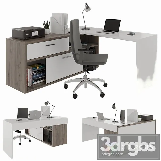 Office Desk With Decors 3D Model Download