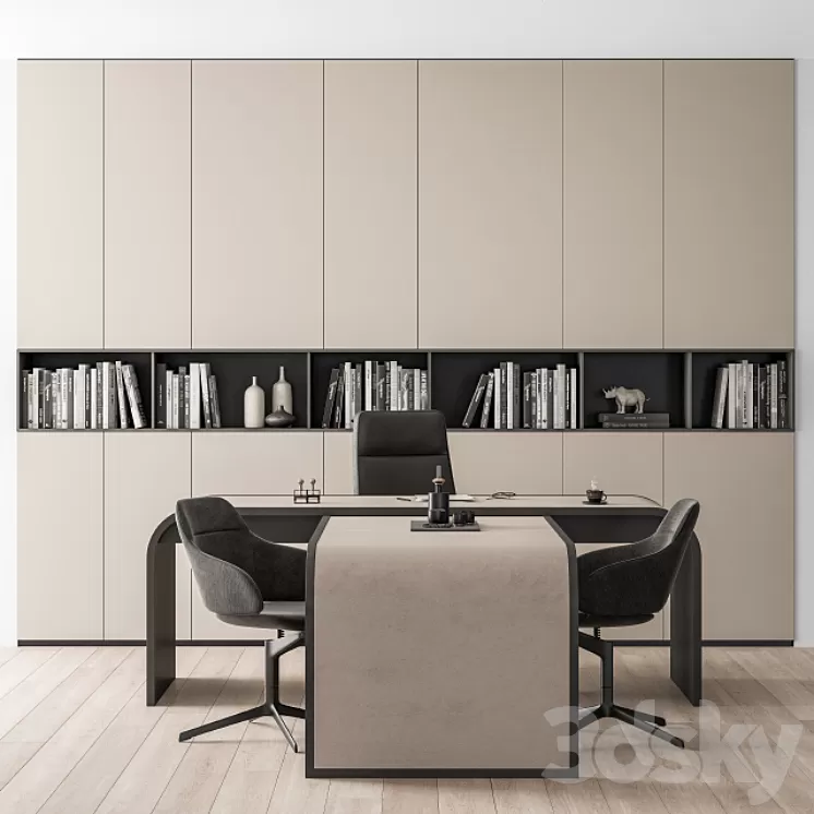 Office Furniture Boss Desk Cream – Manager Set Table 43 3D Model Office Furniture Boss Desk Cream – Manager Set Table 43 3D Model