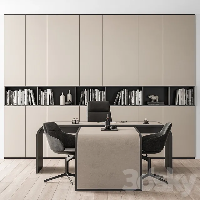 Office Furniture Boss Desk Cream – Manager Set Table 43 3DModel