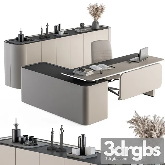 Office Furniture Cream Boss Desk Manager Set Table 41 3D Model Download