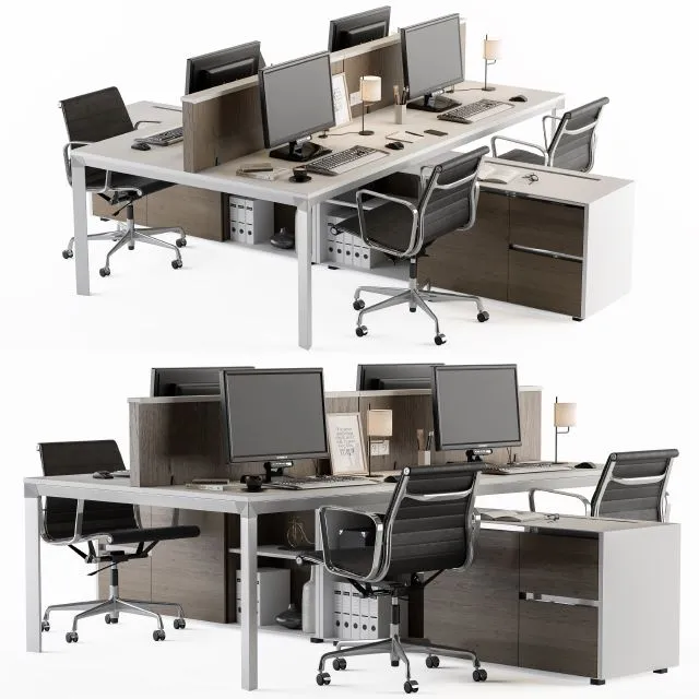 Office Furniture Employee Set 3D Model