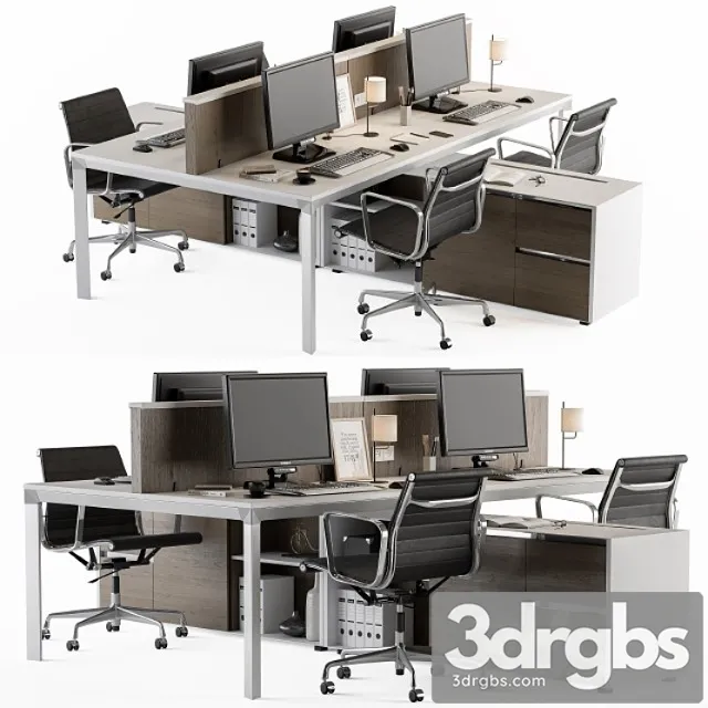 Office Furniture Employee Set 3D Model Download