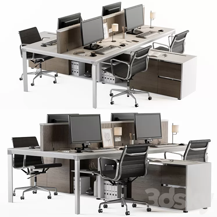 Office Furniture Employee Set 3D Model Office Furniture Employee Set 3D Model