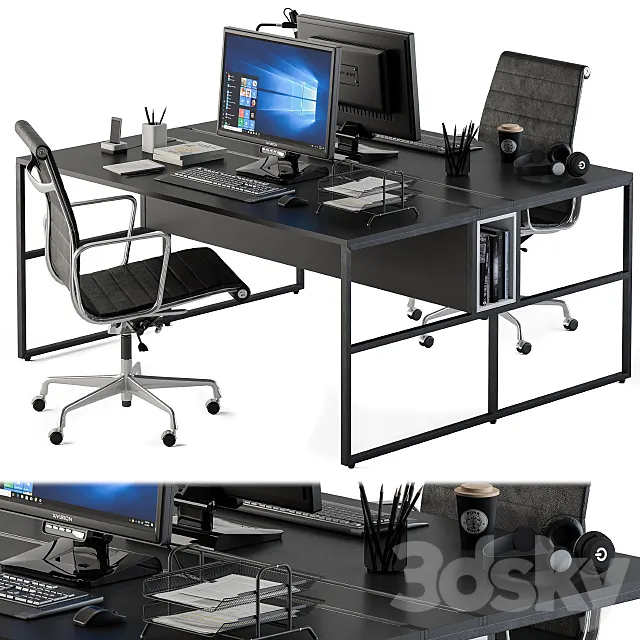 Office Furniture Employee Set Black 3DModel