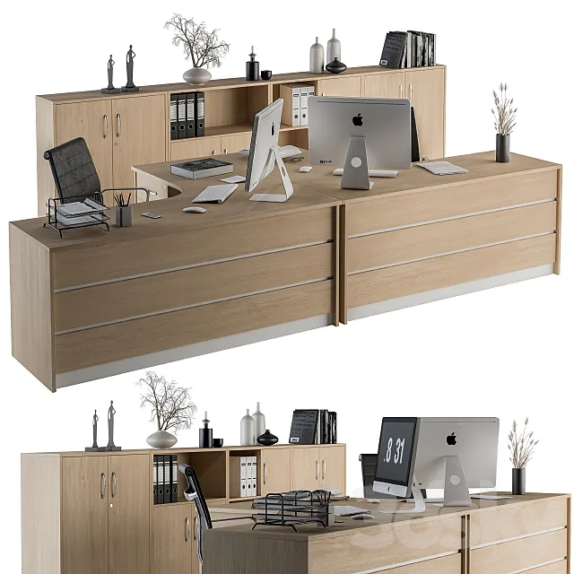 Office Furniture Employee Set Wooden 3DModel