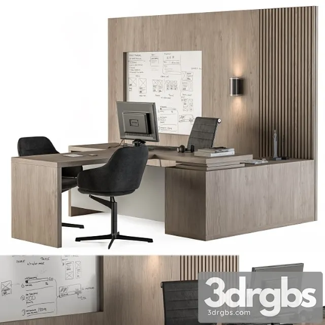 Office Furniture Manager Set Table With Whiteboard 38 3D Model Download