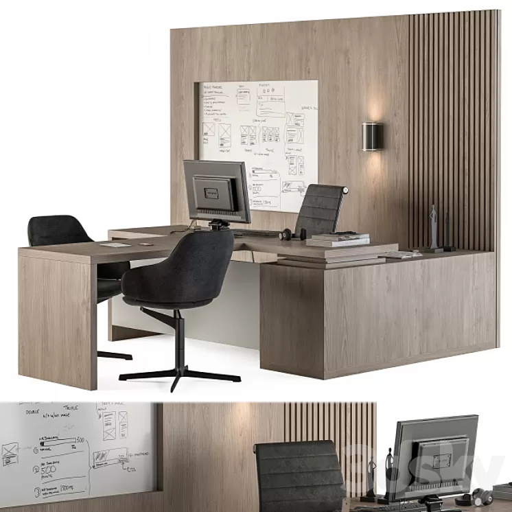 Office Furniture – Manager Set Table with Whiteboard 38 3D Model