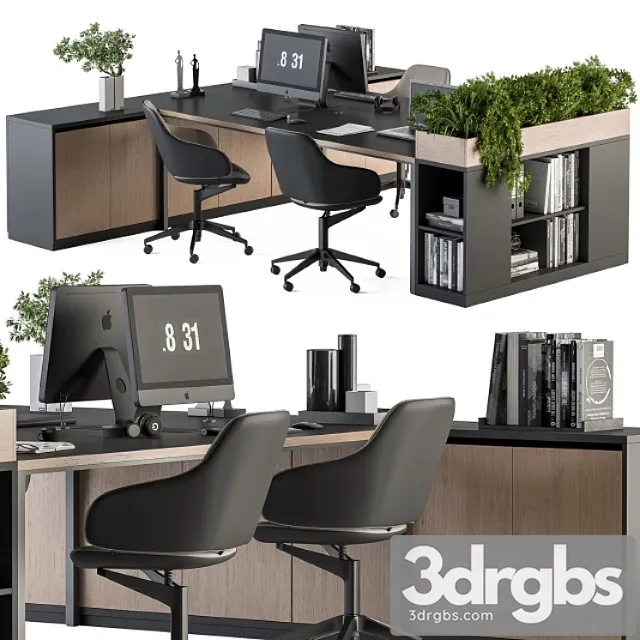 Office Furniture With Plant Box Employee Set 48 3D Model Download