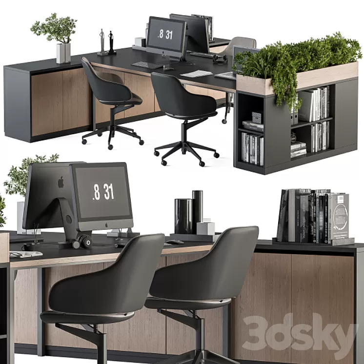 Office Furniture with Plant Box – employee Set 48 3D Model Free Download