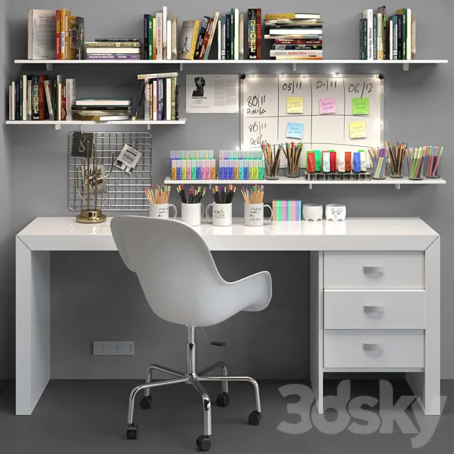 Office furniture with stationery 3 3D Model