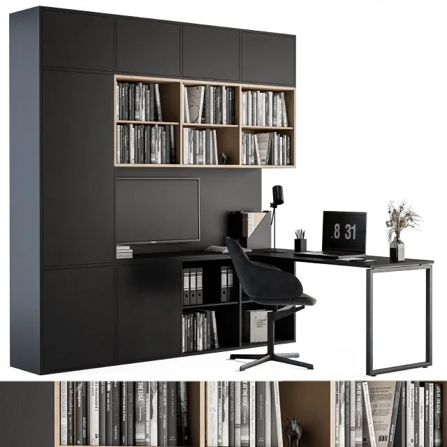 Office Set L Desk With Bookcase 3D Model Office Set L Desk With Bookcase 3D Model